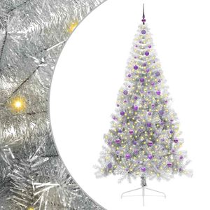 vidaXL Sapin de No&euml;l artificiel pr&eacute;-&eacute;clair&eacute; Argent 240 cm PET