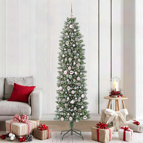 vidaXL Arbre de Noël artificiel slim avec 300 LED Vert et blanc 210 cm