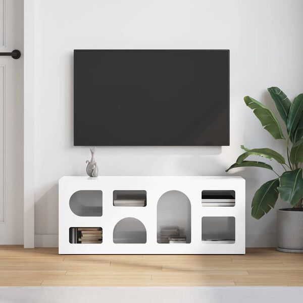 vidaXL Meuble TV Blanc brillant 100 x 35 x 40 cm Bois d'ing&eacute;nierie