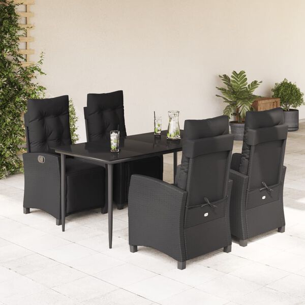 vidaXL Ensemble &agrave; manger de jardin coussins 5pcs Noir R&eacute;sine tress&eacute;e