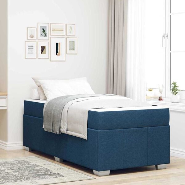 vidaXL Cadre de lit avec matelas Bleu 100 x 200 cm tissu