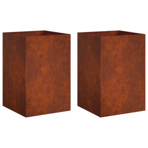 vidaXL Cache-pot de jardin 2 pc Rouill&eacute; 40 x 40 x 75 cm Acier patin&eacute;