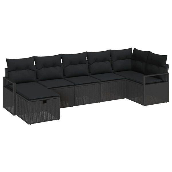 vidaXL Ensemble de Canap&eacute;s avec coussin 7 pcs Noir polyrotin