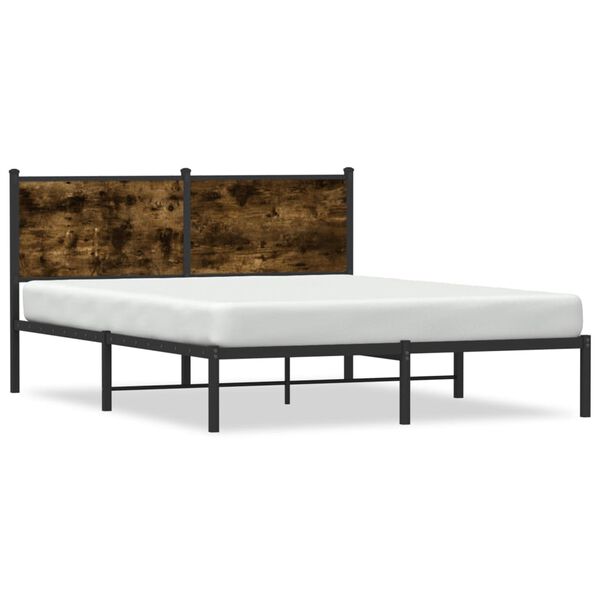 vidaXL Cadre de lit en m&eacute;tal sans matelas ch&ecirc;ne fum&eacute; 137x190 cm