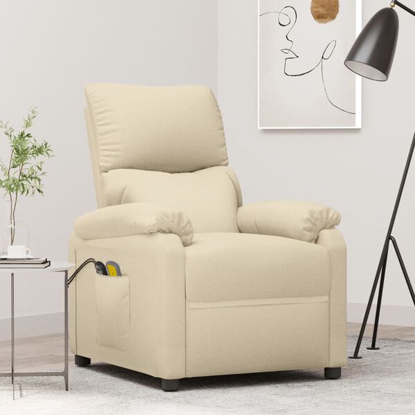 vidaXL Fauteuil &eacute;lectrique de massage Cr&egrave;me Tissu