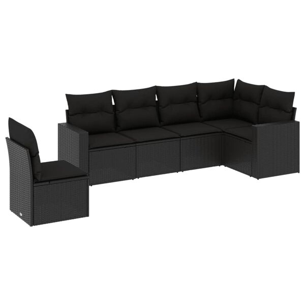 vidaXL Salon de jardin 6 pcs avec coussins noir r&eacute;sine tress&eacute;e