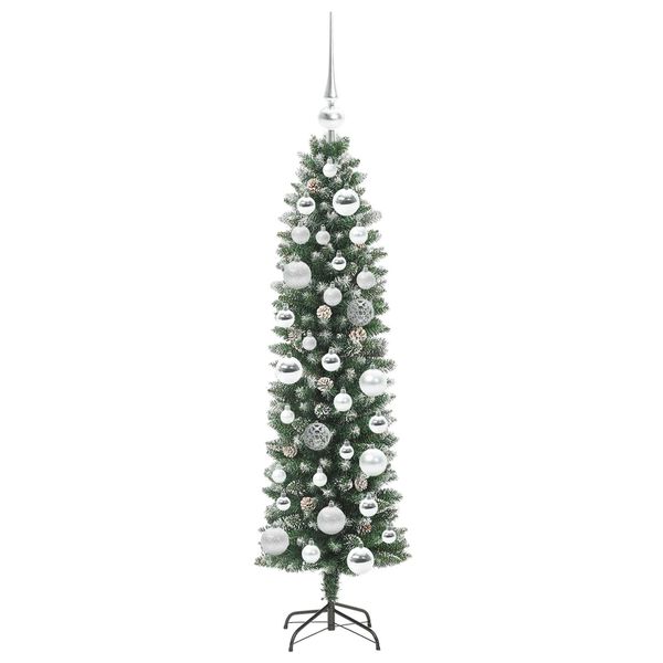 vidaXL Arbre de No&euml;l artificiel slim avec 150 LED Vert et blanc 120 cm