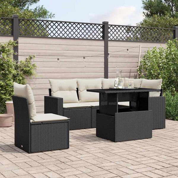 vidaXL Salon de jardin 6 pcs avec coussins noir r&eacute;sine tress&eacute;e