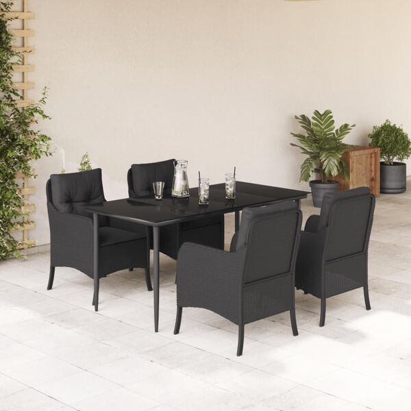 vidaXL Ensemble &agrave; manger de jardin coussins 5pcs Noir R&eacute;sine tress&eacute;e