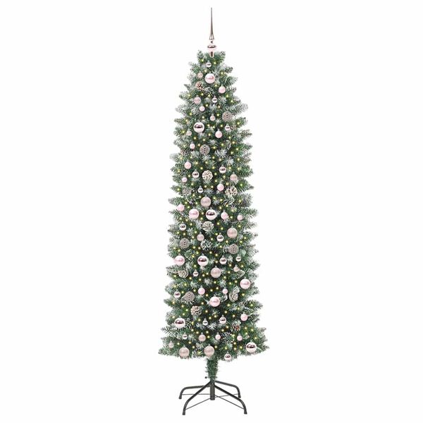 vidaXL Arbre de Noël artificiel slim avec 300 LED Vert et blanc 210 cm