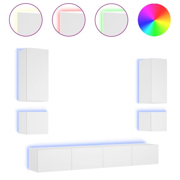 vidaXL Meuble TV muraux 6 pcs avec lumi&egrave;res LED blanc