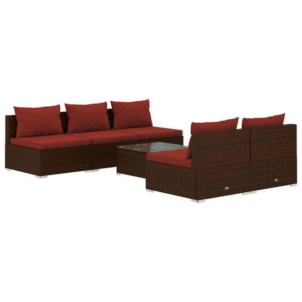 vidaXL Salon de jardin 6 pcs avec coussins R&eacute;sine tress&eacute;e Marron