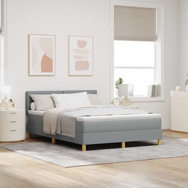 vidaXL Lit boxspring avec matelas Gris clair 140 x 200 cm tissu