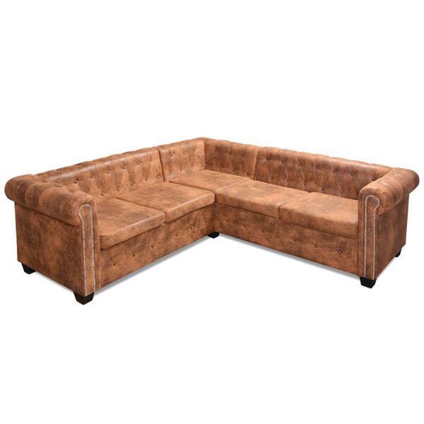 vidaXL Canap&eacute; d'angle Chesterfield 5 plcs Cuir artificiel Marron