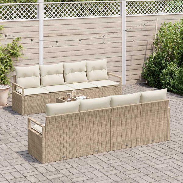 vidaXL Ensemble de canap&eacute; de jardin 9 pcs Beige et cr&egrave;me polyrotin