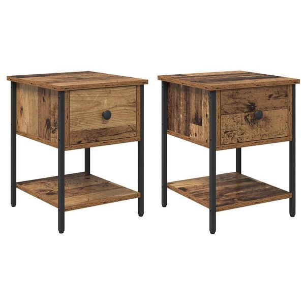 vidaXL Table de chevet avec tiroir 2 pcs Bois ancien 34 x 35,5 x 45 cm