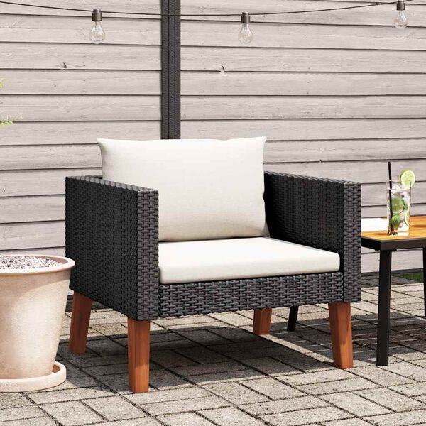 vidaXL Canapé simple de jardin avec coussins Résine tressée Noir