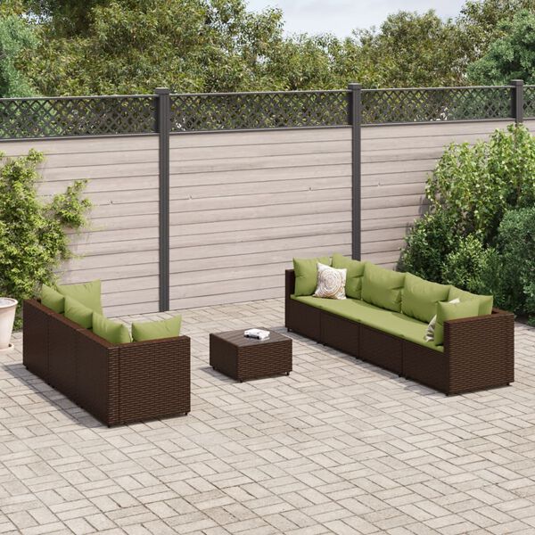 vidaXL Salon de jardin avec coussins 8 pcs marron r&eacute;sine tress&eacute;e