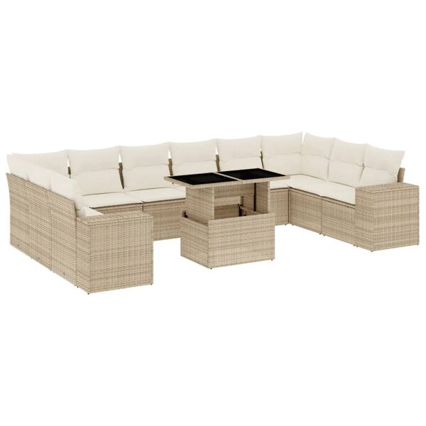 vidaXL Salon de jardin 11 pcs avec coussins beige r&eacute;sine tress&eacute;e