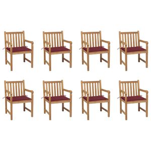 vidaXL Chaises de jardin lot de 8 avec coussins bordeaux Bois de teck