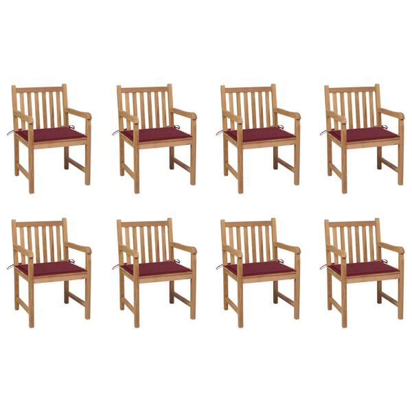 vidaXL Chaises de jardin lot de 8 avec coussins bordeaux Bois de teck