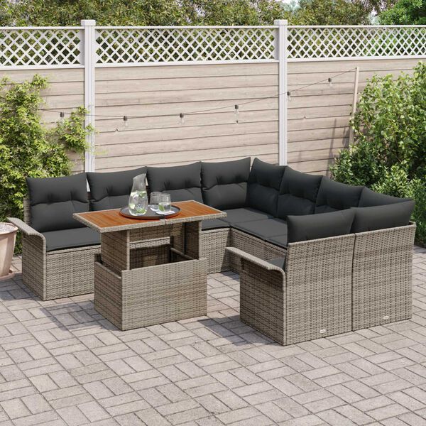 vidaXL Ensemble de canap&eacute; de jardin 9 pcs Gris Poly rotin