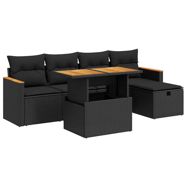 vidaXL Salon de jardin 6 pcs avec coussins noir r&eacute;sine tress&eacute;e