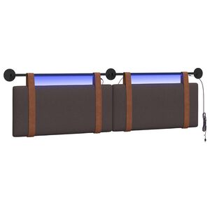 vidaXL T&ecirc;te de lit suspendue Avec lumi&egrave;re LED Marron fonc&eacute; PU antique