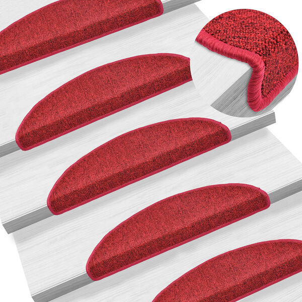 vidaXL Tapis d'escalier 15 pi&egrave;ces 56 x 17 x 3 cm Rouge Demi-rond
