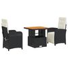 vidaXL Ensemble &agrave; manger de jardin avec coussins 3 pcs Noir