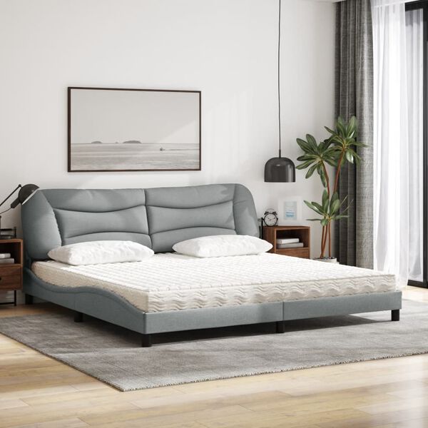 vidaXL Lit avec matelas Hvar gris clair 200x200 cm tissu