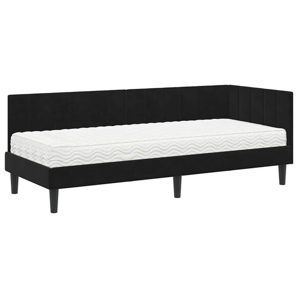 vidaXL Cadre de lit d'angle avec matelas 2 pcs Noir Velours