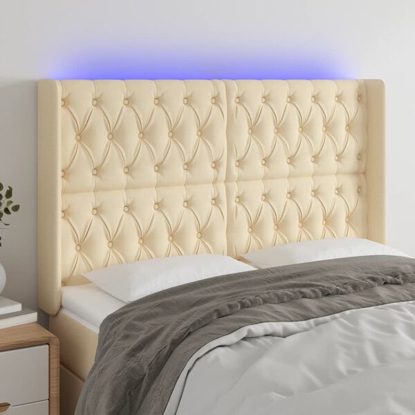 vidaXL T&ecirc;te de lit &agrave; LED Cr&egrave;me 163x16x118/128 cm Tissu