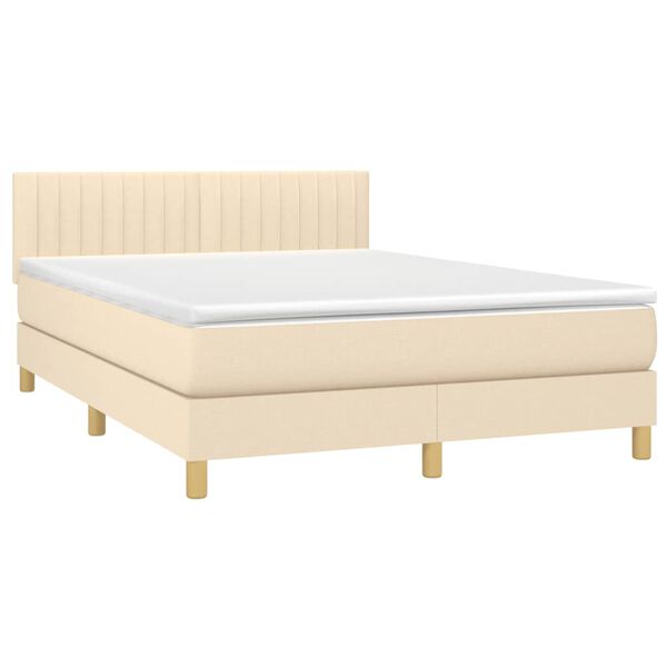 vidaXL Sommier &agrave; lattes de lit avec matelas Cr&egrave;me 140x200 cm Tissu