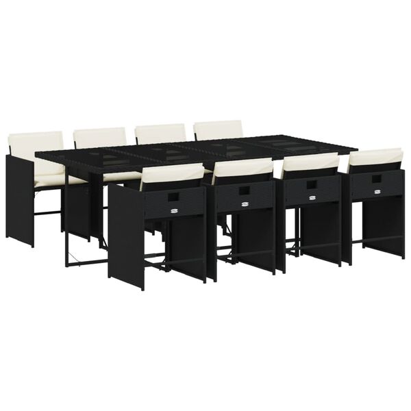 vidaXL Ensemble &agrave; manger de jardin 9pcs coussins noir r&eacute;sine tress&eacute;e