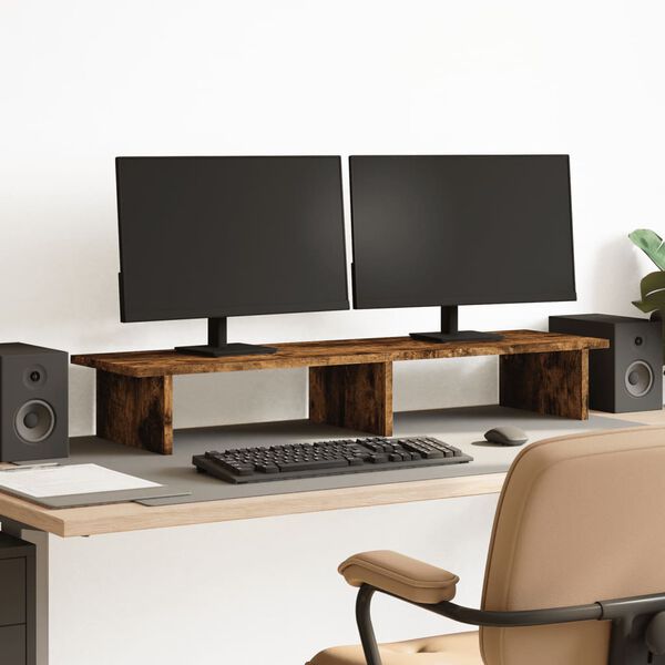 vidaXL Support de moniteur ch&ecirc;ne fum&eacute; 100x27x15 cm bois d'ing&eacute;nierie