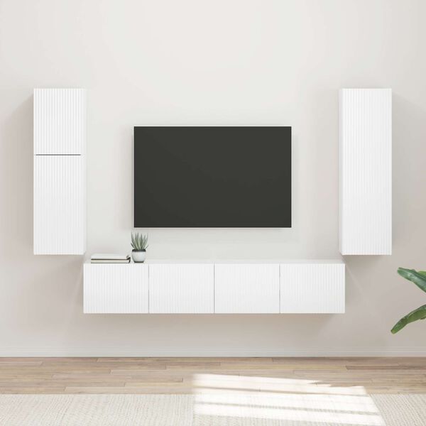 vidaXL Ensemble meuble TV 4 pcs Blanc brillant Bois d'ing&eacute;nierie