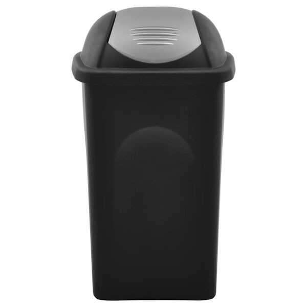 vidaXL Poubelle avec couvercle pivotant 60 L Noir et argent&eacute;