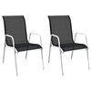 vidaXL Chaises empilables de jardin lot de 2 Acier et textil&egrave;ne Noir