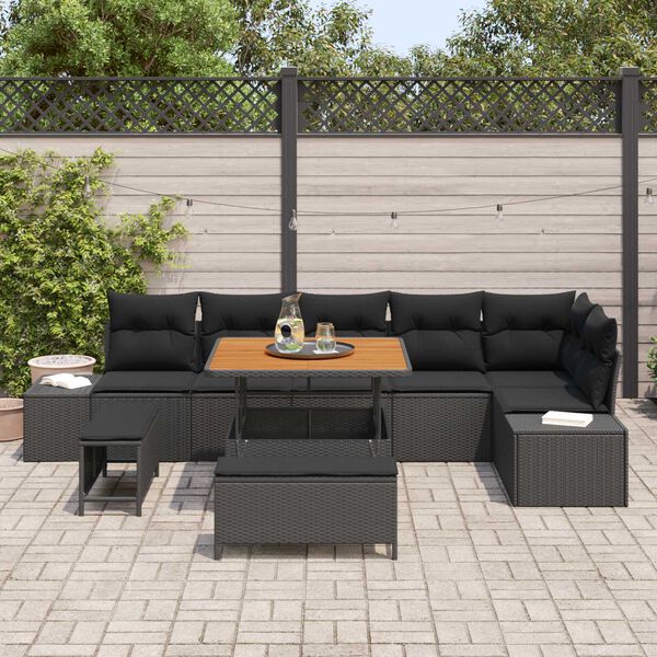 vidaXL Ensemble de canap&eacute; de jardin avec coussin 9 pcs Noir polyrotin