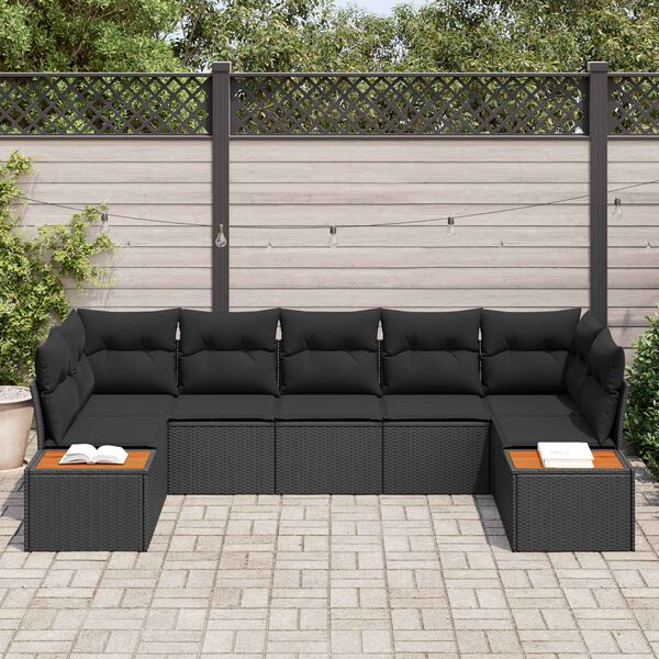 vidaXL Ensemble de canap&eacute; de jardin avec coussin 7 pcs Noir Polyrotin