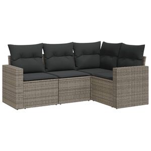 vidaXL Salon de jardin 4 pcs avec coussins gris r&eacute;sine tress&eacute;e