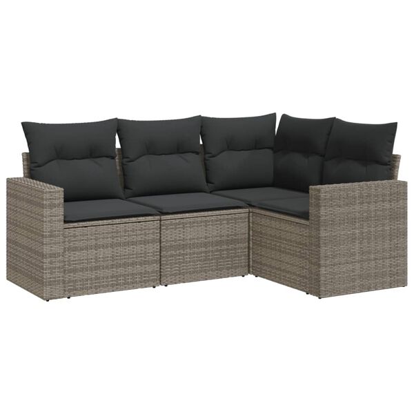 vidaXL Salon de jardin 4 pcs avec coussins gris r&eacute;sine tress&eacute;e
