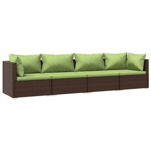 vidaXL Salon de jardin 4 pcs avec coussins R&eacute;sine tress&eacute;e Marron
