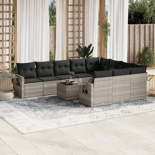 vidaXL Salon de jardin 11 pcs avec coussins gris clair résine tressée