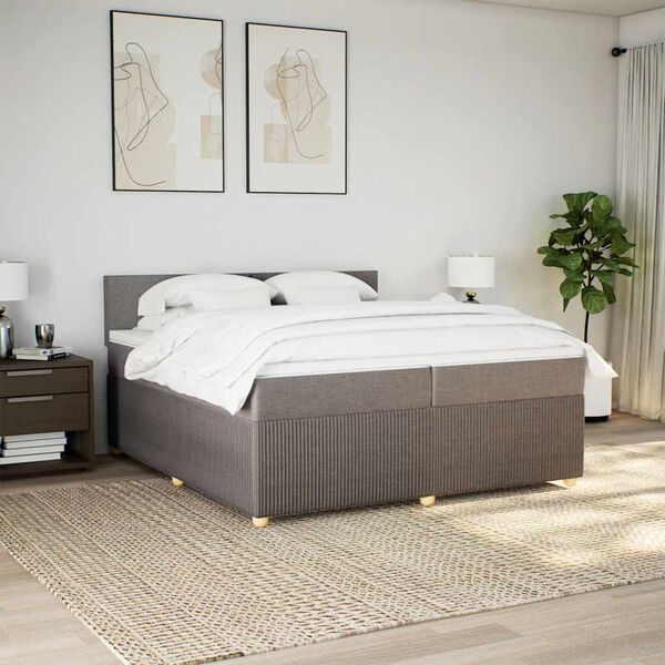 vidaXL Sommier &agrave; lattes de lit avec matelas Taupe 200x200 cm Tissu