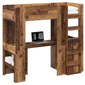 vidaXL Cadre de lit superpos&eacute; avec bureau Bois ancien 75 x 190 cm