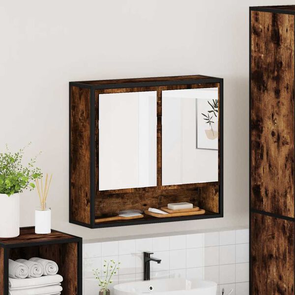 vidaXL Armoire &agrave; miroir de salle de bain ch&ecirc;ne fum&eacute; bois d&rsquo;ing&eacute;nierie