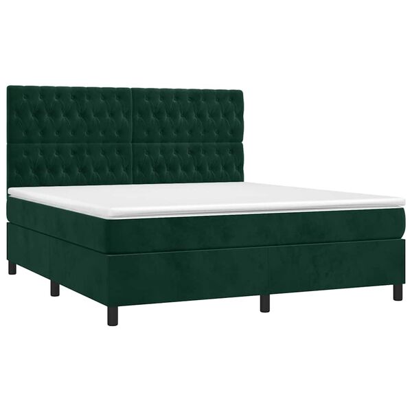 vidaXL Sommier &agrave; lattes de lit matelas et LED Vert fonc&eacute; 160x200 cm