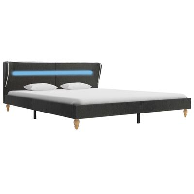 vidaXL Cadre de lit avec LED Gris foncé Jute 180 x 200 cm